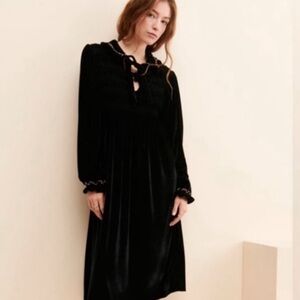 Anthropologie Black Velvet Midi Dress